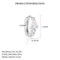 wholesale S925 Sterling Silver Cross-border Opal Earrings For Women, Fashionable Euro-american Luxury Round Australian Opal Series Ear Clips From Source Factory-E5738_Synthetic Opal/White Zirconium_Platinum-Plated_Single 925 Silver