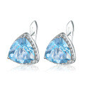 wholesale S925 Silver Cold Style Natural Stone Earrings, Triangular Sky Blue Topaz Gemstone Ear Drops-0-4