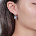 wholesale S925 Sterling Silver Natural Creamy Blue Moonstone Stud Earrings for Women, Cross-Border Bestseller, Elegant Gemstone Earrings-0-1