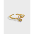 wholesale S925 Sterling Silver Open Ring for Women with Korean Version Ins Niche Design, S-Shaped Pattern, Micro-Paved Zircon, and Textured Finish-0-0