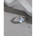 wholesale S925 Sterling Silver Korean Version Ins Indie Design Irregular Surface Micro-Set Moonstone Textured Open Adjustable Ring for Women-0-1
