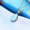 wholesale 925 Silver Gold Plated Japanese Light Jewelry Summer Vintage Teardrop Collarbone Necklace with Amazonite and White Crystal Double-Layer Stone-0-0