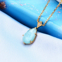 wholesale 925 Silver Gold Plated Japanese Light Jewelry Summer Vintage Teardrop Collarbone Necklace with Amazonite and White Crystal Double-Layer Stone-Vintage Teardrop Necklace 925 Silver