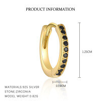 wholesale 925 Sterling Silver Round Black Zircon Earrings Women's。-E1274E-Gold/Single 925 Silver