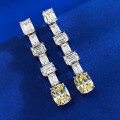wholesale S925 Silver New Style Fashion European and American 8*10mm High Carbon Diamond Yellow Diamond Trapezoid Cut Earrings for Women-0-1