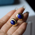 wholesale Metal material first, natural lapis lazuli stud earrings with niche design, versatile and smooth-textured lapis cabochon ear accessories for wholesale-0-3