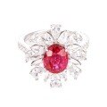 wholesale 18K White Gold, Lab-grown Ruby Ring with Oval 7x9mm 2-Carat Egg-shaped Luxurious Design for Women-0-4