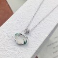 wholesale S925 Sterling Silver Bamboo Leaf Agate Ruyi Lock Necklace, Fashionable New Style High-End Sense National Trend Temperament Collarbone Chain-0-3