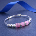 wholesale S990 silver cat's eye stone beaded round bead bracelet for girls, cute bangle for baby-0-5
