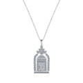 Sterling Silver Castle Pendant Necklace, Trendy Minimalist Layering Chain, Moissanite Accent-0-3