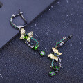 wholesale S925 Silver Secret Garden Designer Butterfly Earrings, Natural Style with Genuine Gemstone Diopside Ear Drops-0-3