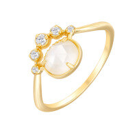 wholesale S925 silver gold-plated with natural ice-transparent crystal and white shell double-layer stone ring, 22 new design for women-White Crystal Ring with White Shell US Size 5