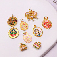 wholesale S925 silver gold-plated DIY semi-finished accessories for necklace bracelet, Ruyi Zhaji Aladdin enamel oil-drop pendant-Blued lock