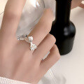 wholesale S925 Sterling Silver Bow Ring for Women, Sweet and Cute with Irregular Wrinkle Texture, Simple and Luxurious High-End Sense Ring-0-5