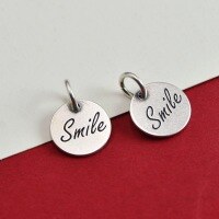 wholesale 925 Sterling Silver Smile Letter English Round DIY Bracelet Necklace Keychain Accessories Handmade Jewelry Gift-A pendant