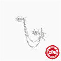 wholesale 925 Sterling Silver with Rhinestones, Star Chain Tassel Ear Clip, Ins。-0-14