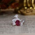 wholesale 18k Gold Plated S925 Silver Laboratory-Created Ruby 7x9mm Oval High-End Jewelry Closed Back Ring-0-1