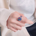 wholesale S925 Sterling Silver Vintage Resin Enamel Matte Finish Rose Colorful Creative Adjustable Open Ring-0-2