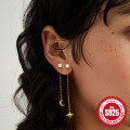 wholesale S925 Sterling Silver Simple Diamond-Inlaid Chain Tassel Star and Moon Ear Studs-0-3