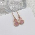 wholesale Metal material New Chinese-style Pink Beauty Cat's Eye Stone Pink Gourd Ear Clasps for Women, Small and Exquisite, High-end Sense of Fashion, Elegant and Light Luxury Earrings-0-2