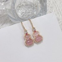 wholesale Metal material New Chinese-style Pink Beauty Cat's Eye Stone Pink Gourd Ear Clasps for Women, Small and Exquisite, High-end Sense of Fashion, Elegant and Light Luxury Earrings-XB032--Chinese style pink gourd earrings