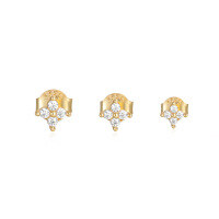 wholesale S925 Sterling Silver Small Flower Stud Earrings, Cross-border Fashion Hot Selling, Simple And Versatile Ins Style Pure Silver Earring Set-Gold (set of 3)  925 silver