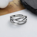 wholesale S925 Sterling Silver Retro Geometric Irregular Multi-Layer Thai Silver Ring Trendy Accessory European and American Fashion Index Finger Ring-0-3