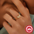 wholesale 925 Sterling Silver Adjustable Open Heart Butterfly Diamond Ring,Ins。-0-1