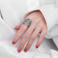 wholesale S925 Sterling Silver Vintage Resin Enamel Craft Artistic Floral Leaf Ethnic Style Colorful Adjustable Ring-0-3