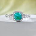 wholesale S925 Silver Simulated Emerald 5*5 Sugar Loaf Ring, Daily Fashion Minimalist Style-0-1