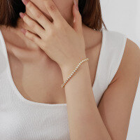 wholesale Gold-plated S925 sterling silver moissanite bracelet 3mm heart-shaped hip-hop tennis chain women's casual style bracelet-3mm moissanite bracelet>7 inches (about 17.7cm)