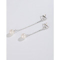 wholesale 925 Sterling Silver Tassel Pearl Earrings Ear Drops New Design Ultra-Ethereal Elegant High-End Asymmetrical Earrings for Women-0-2