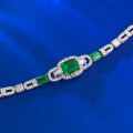 wholesale S925 Sterling Silver New Simulated Emerald 8*10 Bracelet for Women, Elegant High-End European and American Style Bracelet-0-2