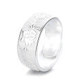 wholesale S990 Silver Adjustable Retro Creative "Fu" Character Inner Wall Buddhist Mantra Ring for Cultivation and Mindfulness-0-6