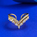 wholesale S925 Silver Adjustable Open V-Shaped Heart Full Diamond Elegant Lady Index Finger Ring for Wholesale-0-2