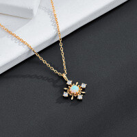 wholesale Metal: Plated K Gold, Material: Sterling Silver with White Zircon and Lab-Created Opal, Style: New Light Luxury Diamond Pattern, Type: Necklace, Source: Direct Factory Wholesale-Artificial White Opal + White Zirconium Necklace