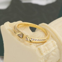 wholesale S925 Sterling Silver Euro-American Style Light Luxury Versatile Open Ring with Zirconia Inlaid, Cross-Border New Accessory, Engravable-Gold color>Adjustable opening