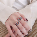 wholesale S925 silver filigree openwork Ruyi inlaid with southern red agate ring, retro ethnic style index finger ring-0-3