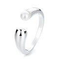 wholesale S925 Silver Fashion Korean Pearl Plated Minimalist Ring, Trendy and Versatile INS Style Open Adjustable Ring-0-4