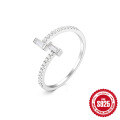 wholesale 925 Sterling Silver Letter Zircon Light Luxury Advanced Open Ring Ins Minimalist Style Versatile Fashion Exquisite Index Finger Ring-0-6
