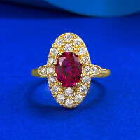 wholesale S925 silver jewelry new style, lightweight luxury retro exquisite6*8mm oval red zircon ring-R1431 Gold>5