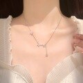 wholesale S925 Sterling Silver Four-Leaf Phantom Butterfly Tassel Full Diamond Necklace Versatile Minimalist Maya Design Collarbone Chain-0-3