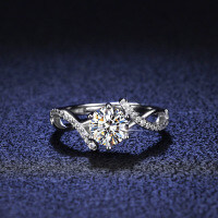 Silver Moissanite Ring Women's Interwoven Ins Style Pinky Stacking Ring-1 carat (D color moissanite)  Adjustable opening