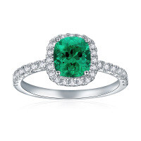 wholesale S925 Silver Lab-Grown Emerald Cushion-Cut 15ct Ring Fashionable and Versatile Direct Factory Stock-Cultured Emerald Ring  US Size 7