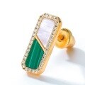 wholesale S925 Sterling Silver Inlaid Japanese Geometric Square Malachite Earrings for Women with White Shell, Fashionable Popular Gift Wholesale-0-3