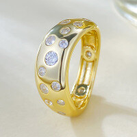 wholesale S925 silver gold-plated trendy ins-style full star ring in romantic jewelry series-R664 Gold>7