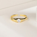 wholesale S925 Sterling Silver Textured Design European and American Style Gold-Plated Zircon Ring for Women, Personality Ins Style Adjustable Open Ring-0-3