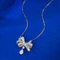 wholesale S925 Sterling Silver European and American New Style Bow Pendant Necklace for Women, Light Luxury Daily Fashion Wholesale-0-3