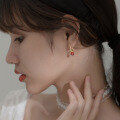 wholesale S925 Silver Short Synthetic Pearl Earrings with Synthetic Red Zircon Ear Clips G8844-0-3