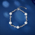 wholesale S925 Sterling Silver Pearl Bracelet with Micro-Paved Zirconia and White Muffin Beads, a Luxurious and Elegant Mother's Day Gift-0-2